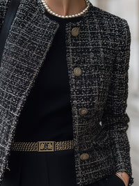 Classic Tweed Button-Up Short Jacket