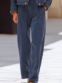 Pinstripe Jacket And Wide-Leg Pants Set