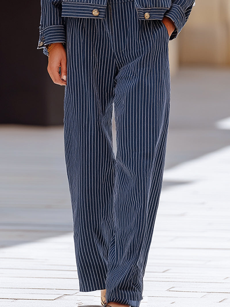 Pinstripe Jacket And Wide-Leg Pants Set