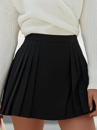 White Wrap Knit Sweater And Black Pleated Mini Skirt Set