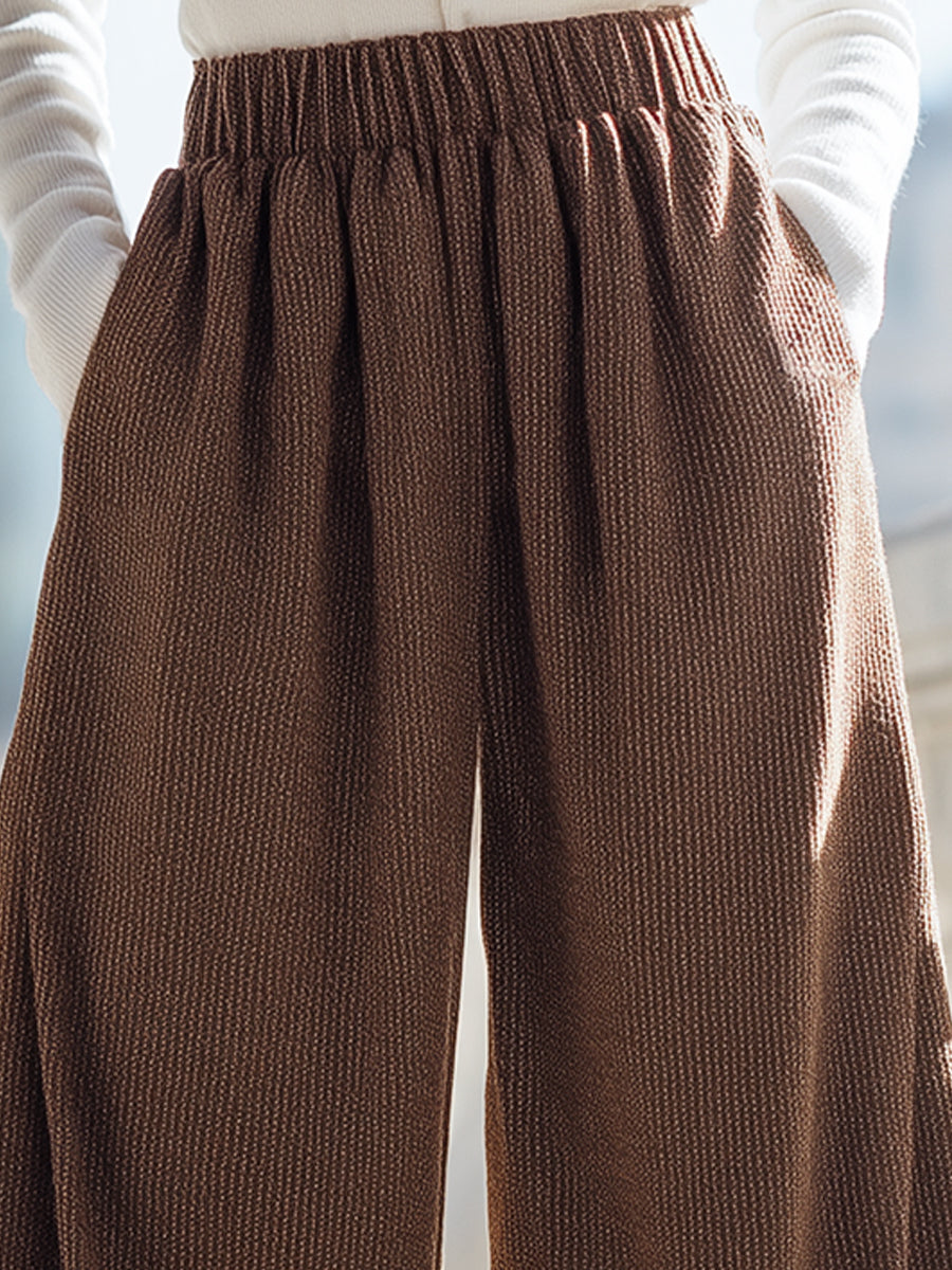 Brown Striped High-Waisted Balloon Pants