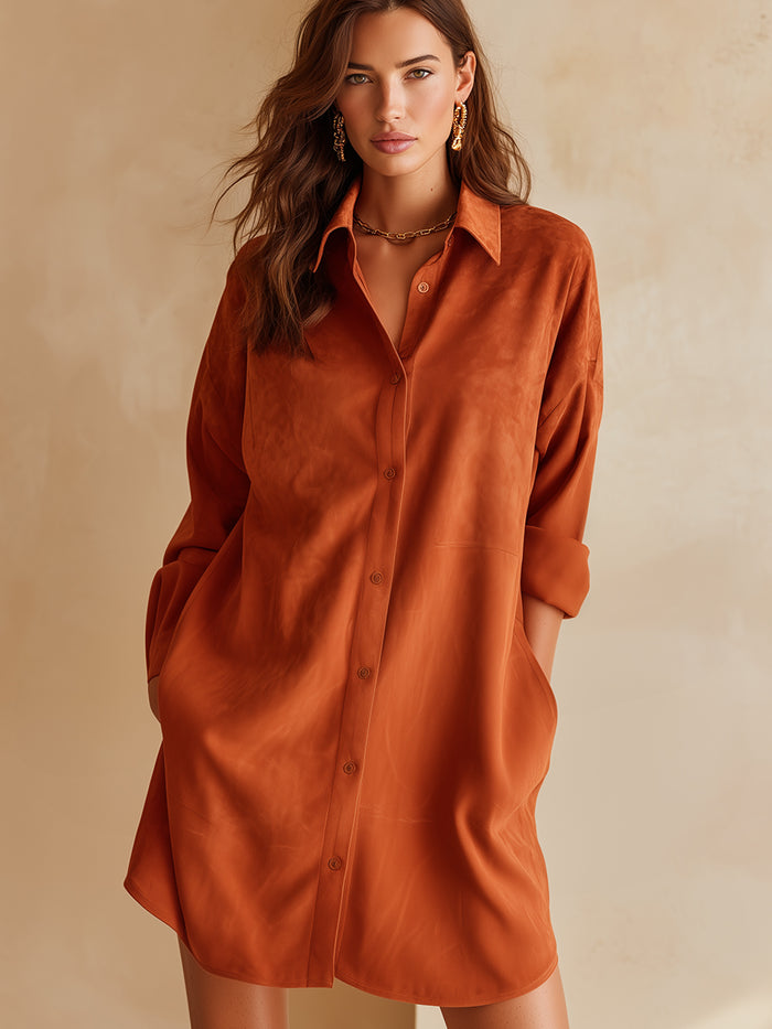 Pumpkin Orange Satin Shirt Dress