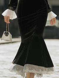 Vintage Velvet Mermaid Dress With Lace Trim