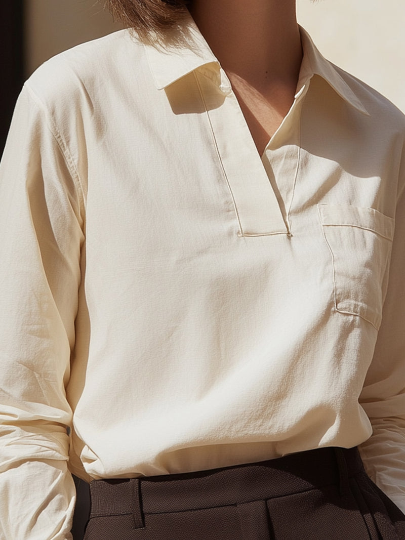 Ivory Minimalist Open-Collar Blouse