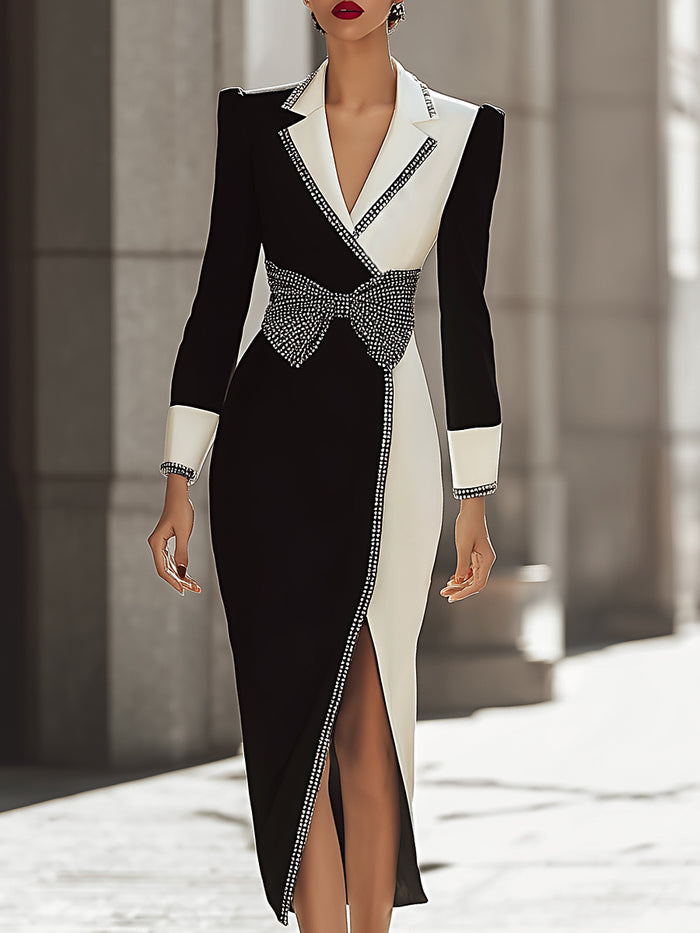 Black And White Crystal-Trimmed Blazer Dress