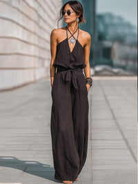 Halter-Neck Tie-Waist Wide-Leg Jumpsuit