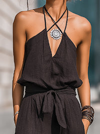 Halter-Neck Tie-Waist Wide-Leg Jumpsuit