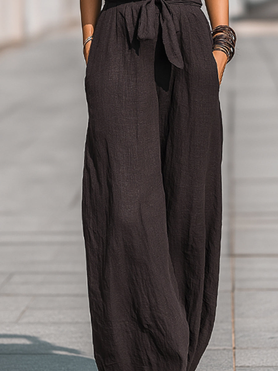 Halter-Neck Tie-Waist Wide-Leg Jumpsuit