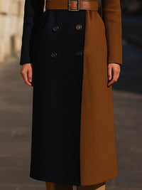 Belted Two-Tone Double-Breasted Wool Coat