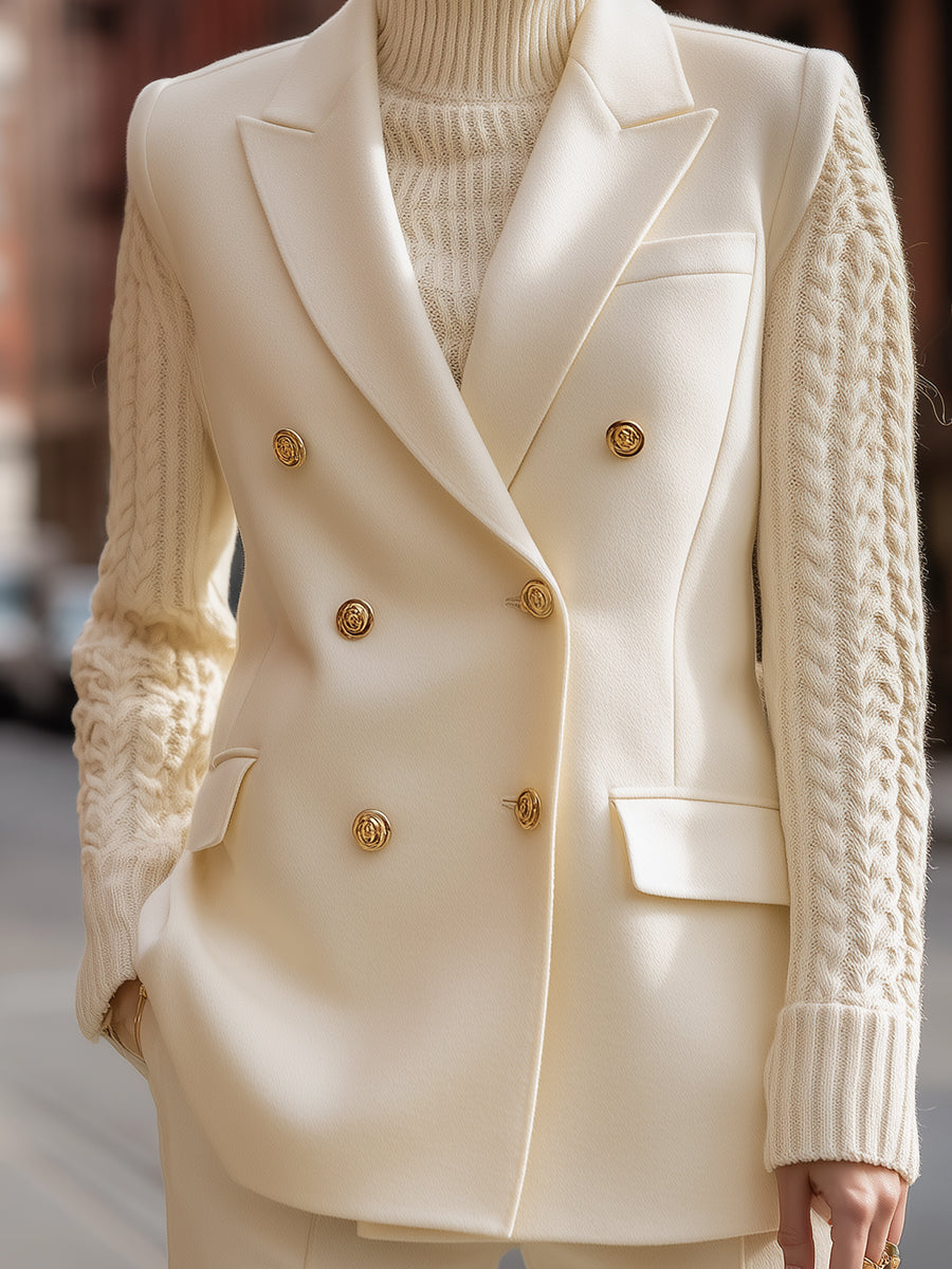 Knit Turtleneck Sweater And Double-Breasted Blazer Set
