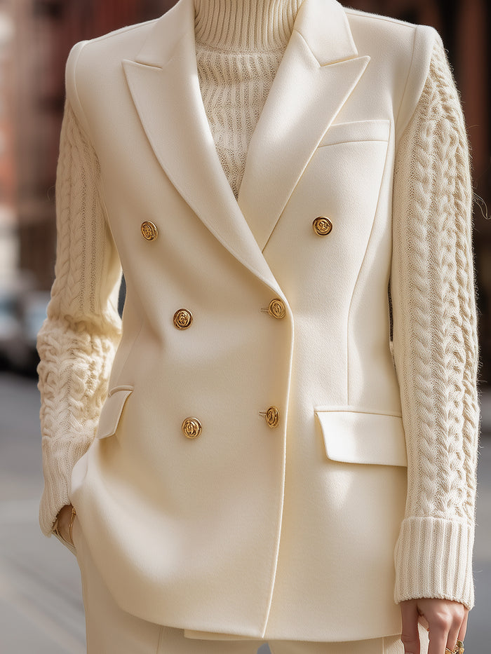 Knit Turtleneck Sweater And Double-Breasted Blazer Set