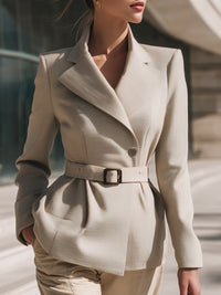 Tailored Belted Beige Blazer – Modern Elegance Edition