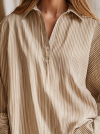 Relaxed V-Neck Pinstripe Long Sleeve Blouse