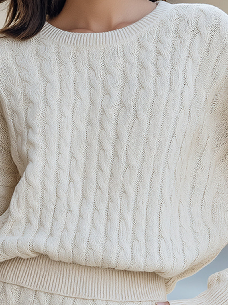 Ivory Cable Knit Two-Piece Lounge Set