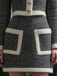 Black Tweed Contrast-Trim Skirt Suit
