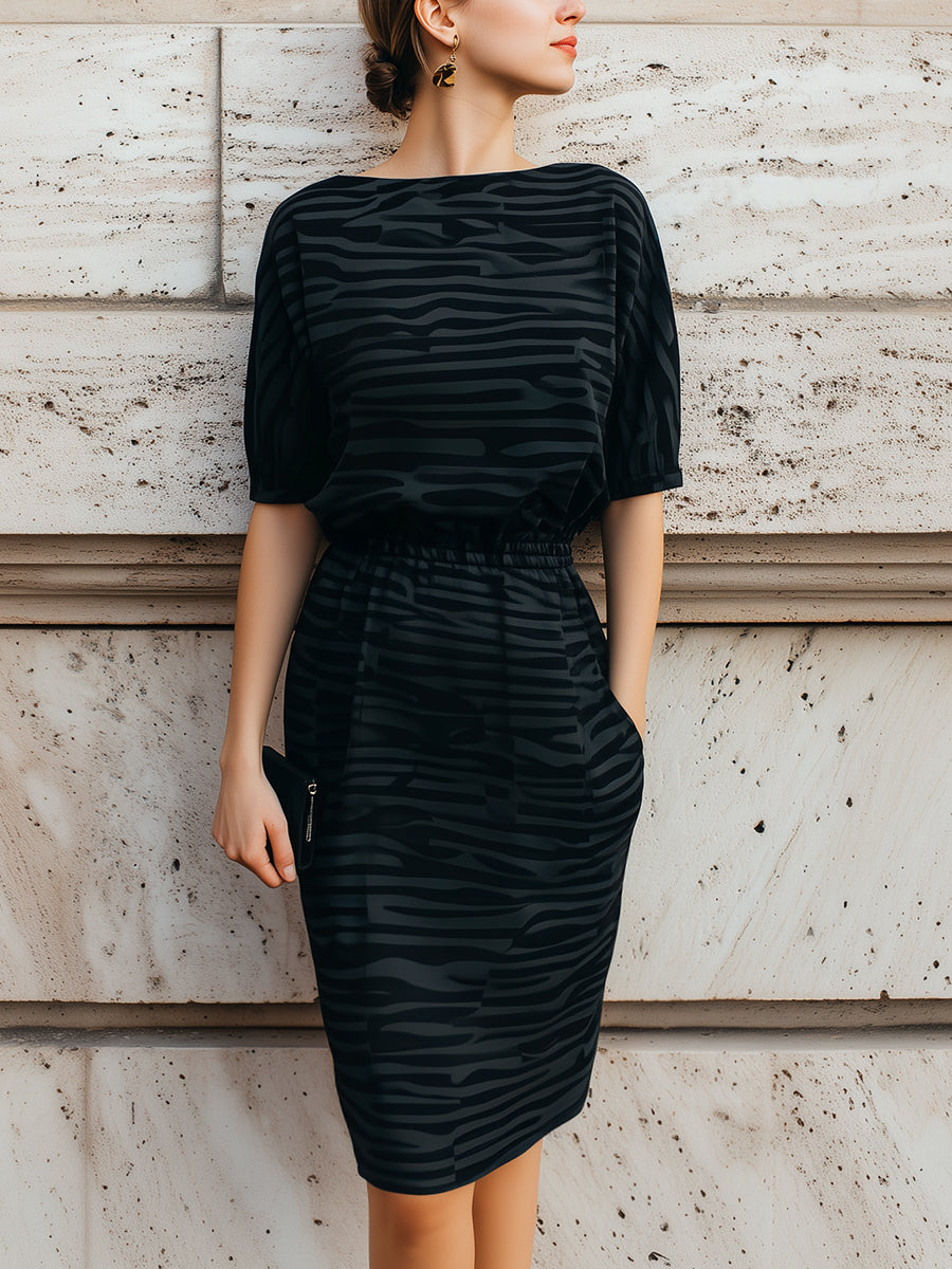 Short Sleeve Abstract Print Midi Dress