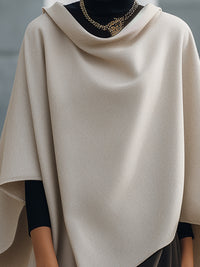 Taupe Asymmetric Drape Knit Poncho