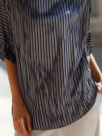Striped Mock Neck Relaxed Short Sleeve Top