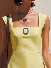 Lemon Yellow Square-Neck A-Line Mini Dress