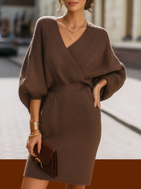 Chocolate Brown Knit Wrap Dress