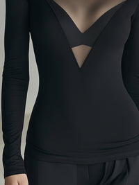 Sheer V-Panel Long-Sleeve Contour Top