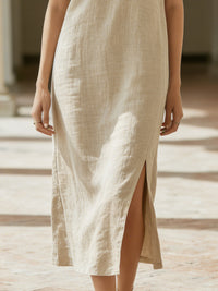 Contrast Trim Short Sleeve Slit Midi Dress