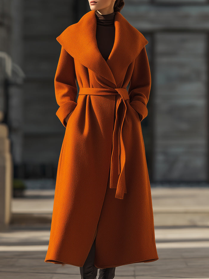 Burnt Orange Belted Wool Coat