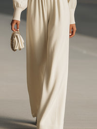 Draped Neckline Ribbed Waist Knit Jumpsuit