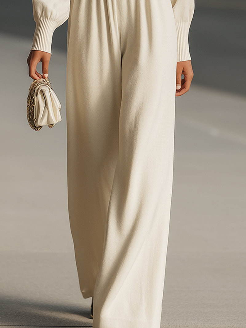 Draped Neckline Ribbed Waist Knit Jumpsuit