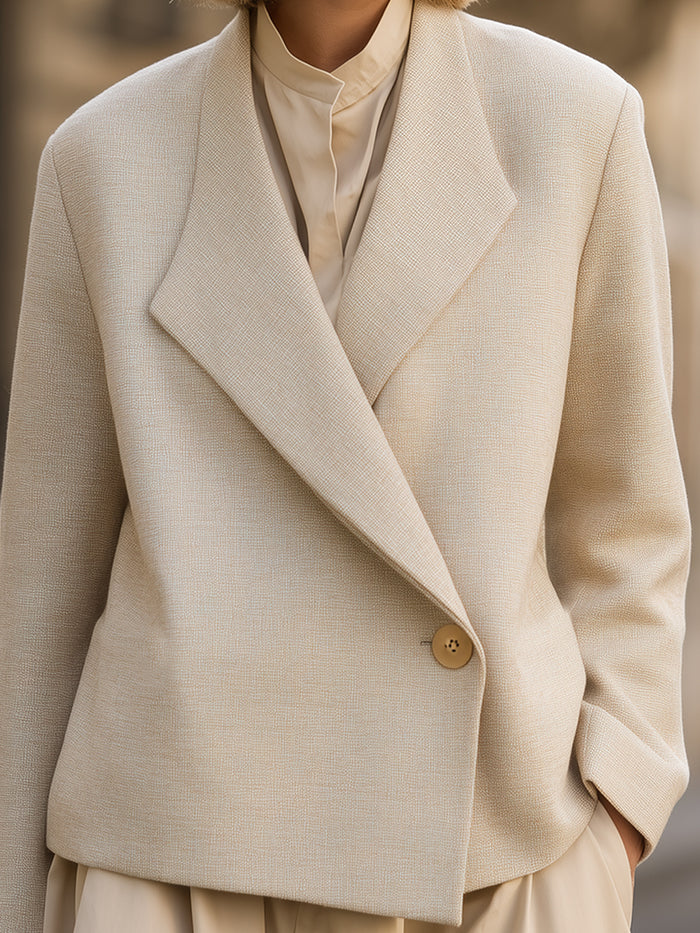 Single-Button Ivory Textured Blazer
