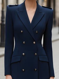 Navy Double-Breasted Military-Inspired Dress