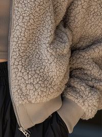 Taupe Textured Fleece Bomber Jacket