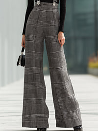 Glen Plaid Wide-Leg Suspender Trousers