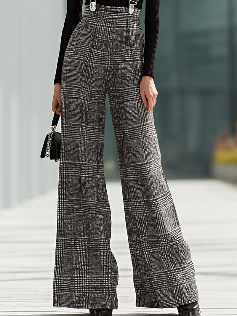 Glen Plaid Wide-Leg Suspender Trousers
