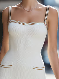 Ivory Ribbed Knit Contrast-Trim Bodycon Mini Dress