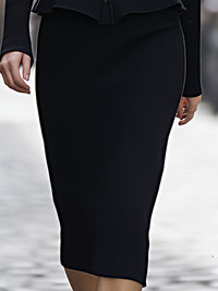 Sculpted Black Zipper Ruffle Pencil Skirt Set
