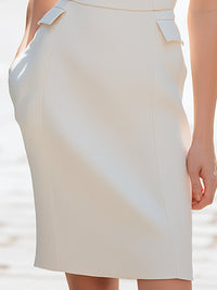 Ivory Draped-Neck Tailored Sleeveless Midi Dress
