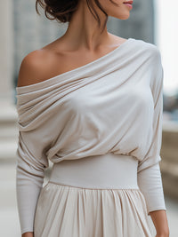 Off-Shoulder Draped Long-Sleeve Jersey Top