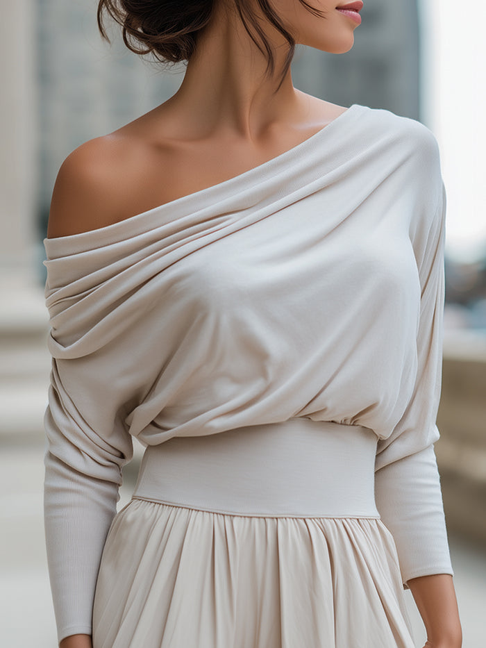 Off-Shoulder Draped Long-Sleeve Jersey Top