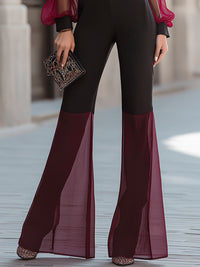 Elegant Sheer Sleeve Wide-Leg Jumpsuit With Contrast Mesh Panels