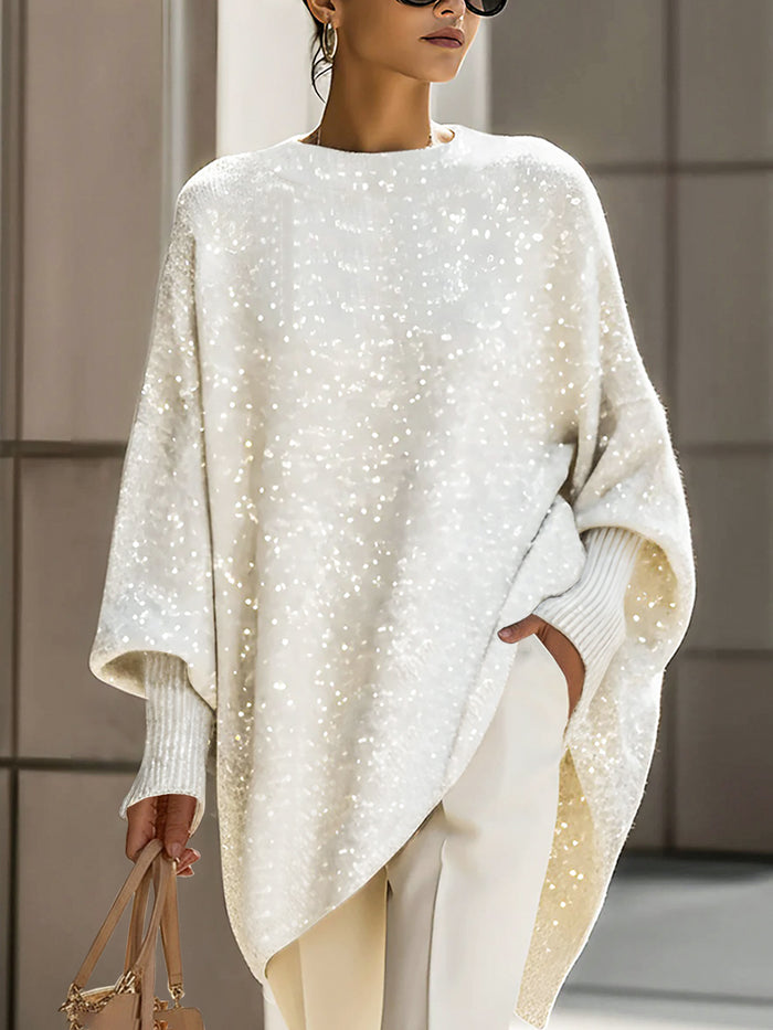 Ivory Sequin Oversized Knit Sweater