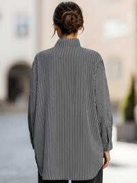 Black & White Vertical Stripe High-Neck Blouse
