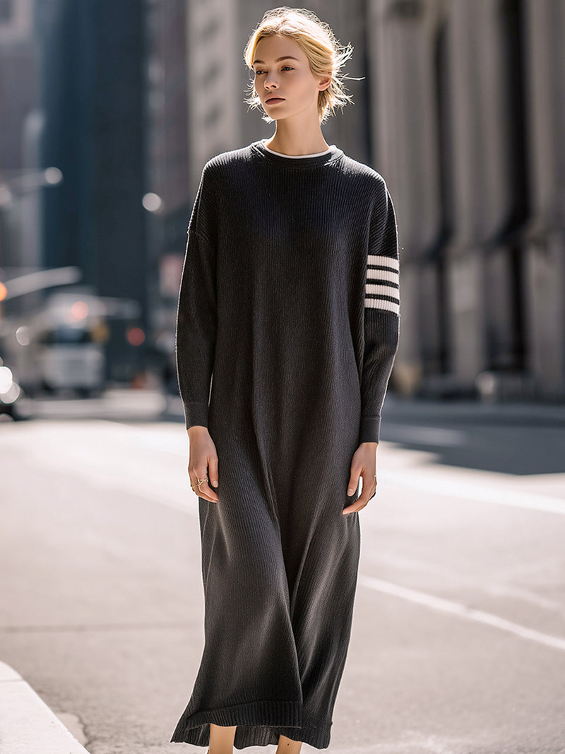 Stripe-detail Ribbed-knit Dress