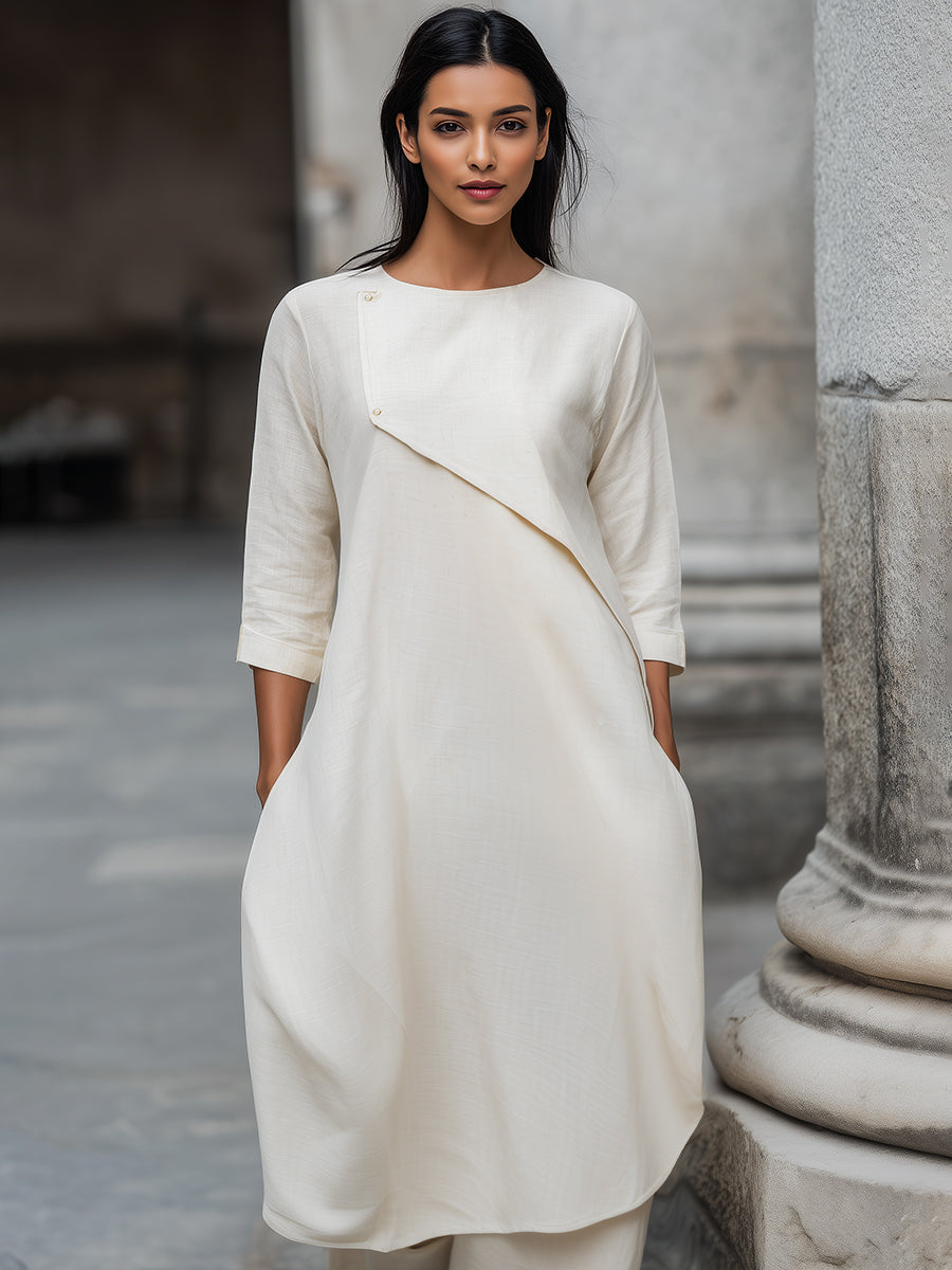 Asymmetrical Layered Linen-Blend Midi Dress