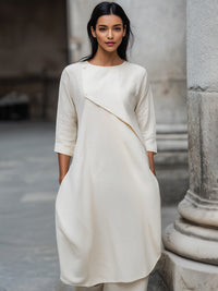 Asymmetrical Layered Linen-Blend Midi Dress