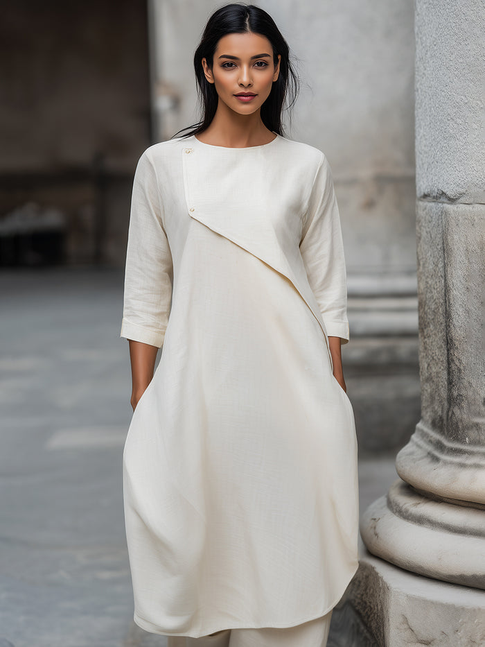 Asymmetrical Layered Linen-Blend Midi Dress