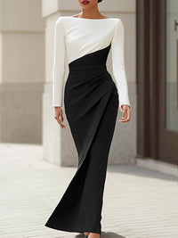 Elegant Monochrome Long Sleeve Evening Gown
