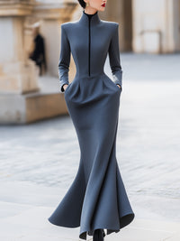 Sculptural High Neck Fishtail Dress
