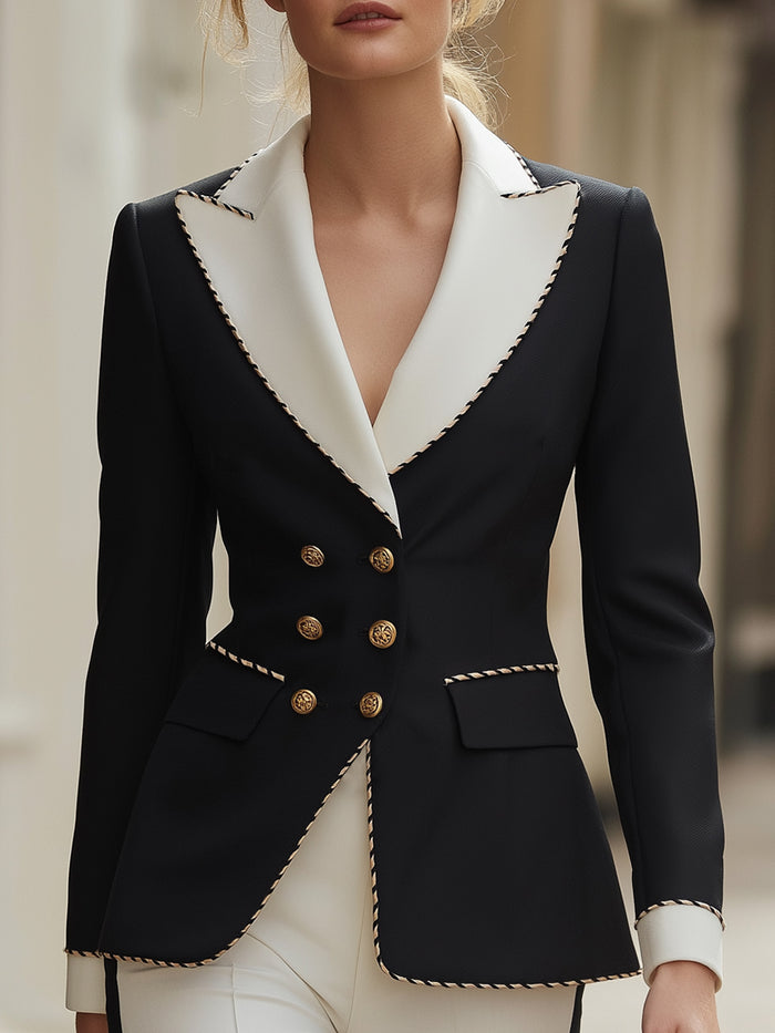 Contrast Lapel Tailored Blazer With Braided Trim