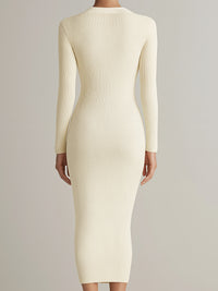 Ribbed Knit Button-Down Midi Dress